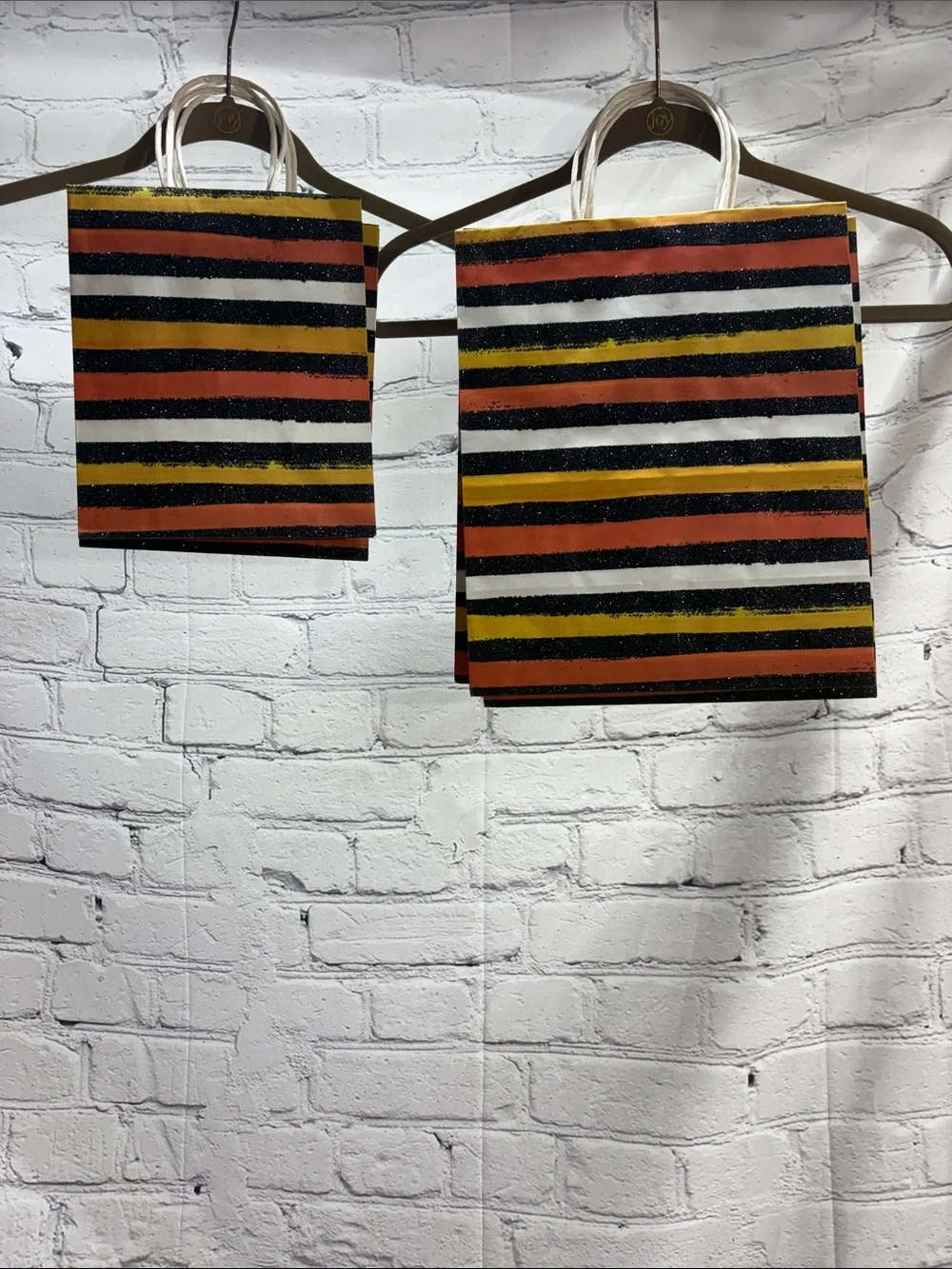 Striped (5) Hallmark Halloween gift bags Black, Orange, Yellow, White  glitter